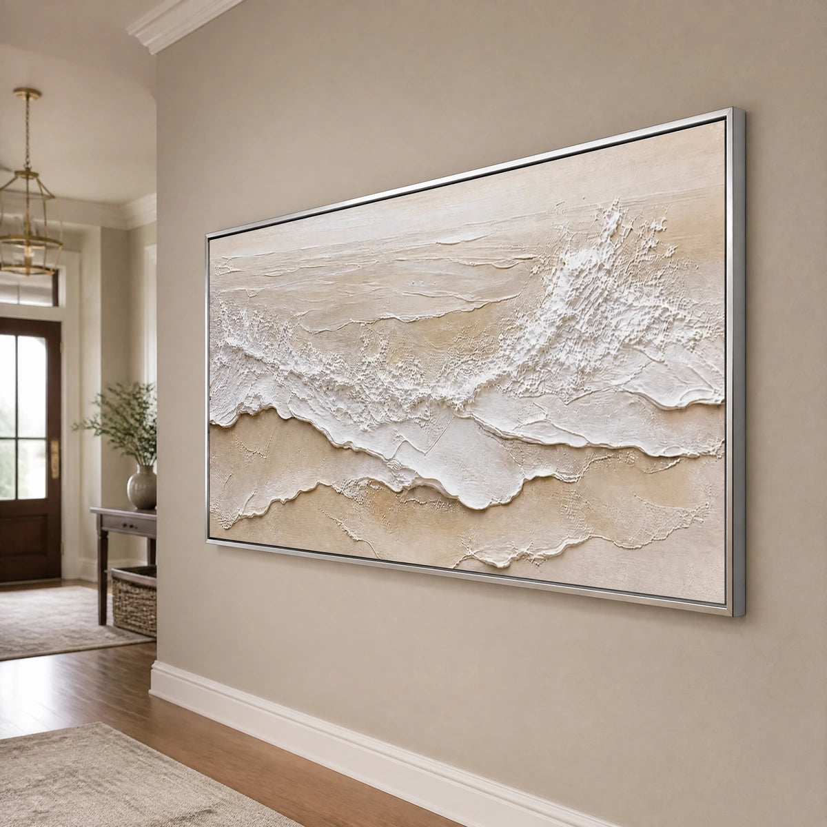 Ivory Strata in a refined entry hall with silver frame