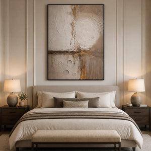 Gilded Divide in a refined bedroom with black frame