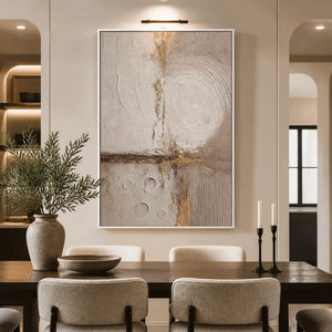 Gilded Divide in a refined dining room with white frame