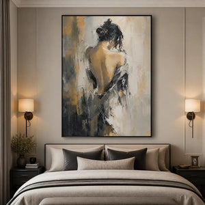 Veiled Figure in a refined bedroom with black frame