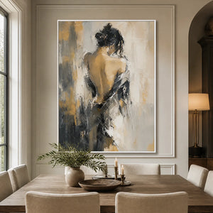 Veiled Figure in a refined dining room with white frame