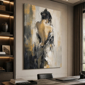 Veiled Figure in a refined office, frameless