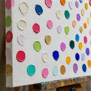 Close-up detail of Confetti Constellation showing hand-painted texture and part of the frame