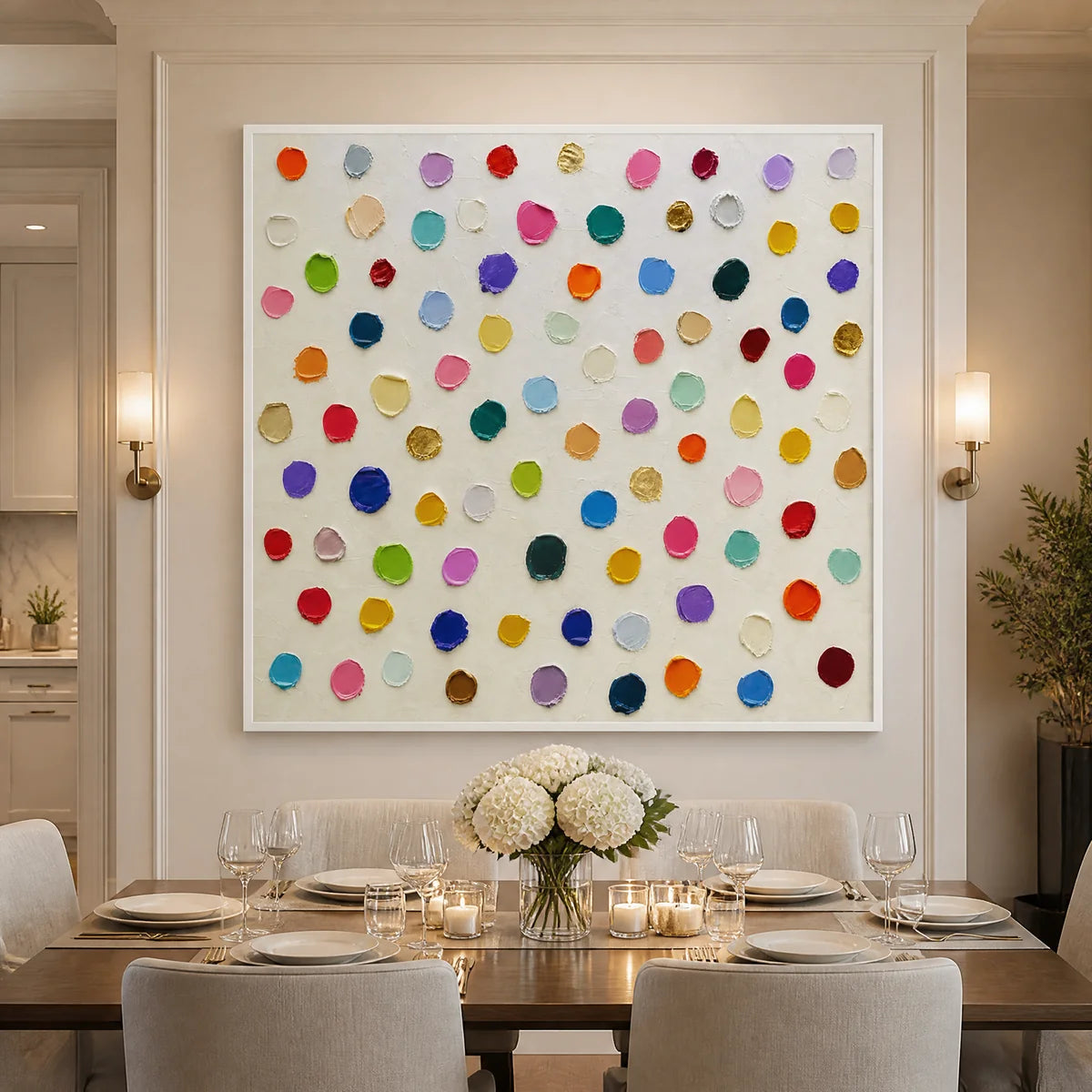 Confetti Constellation in a refined dining room with white frame