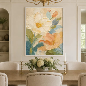 Apricot Petals in a refined dining room with white frame
