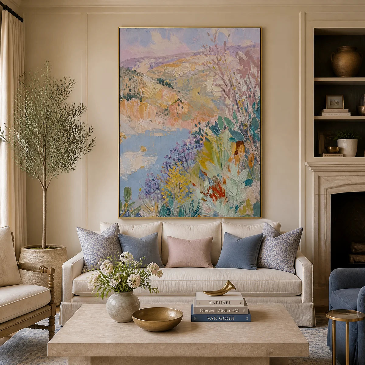 Pastel Garden Light in a refined living room with gold frame