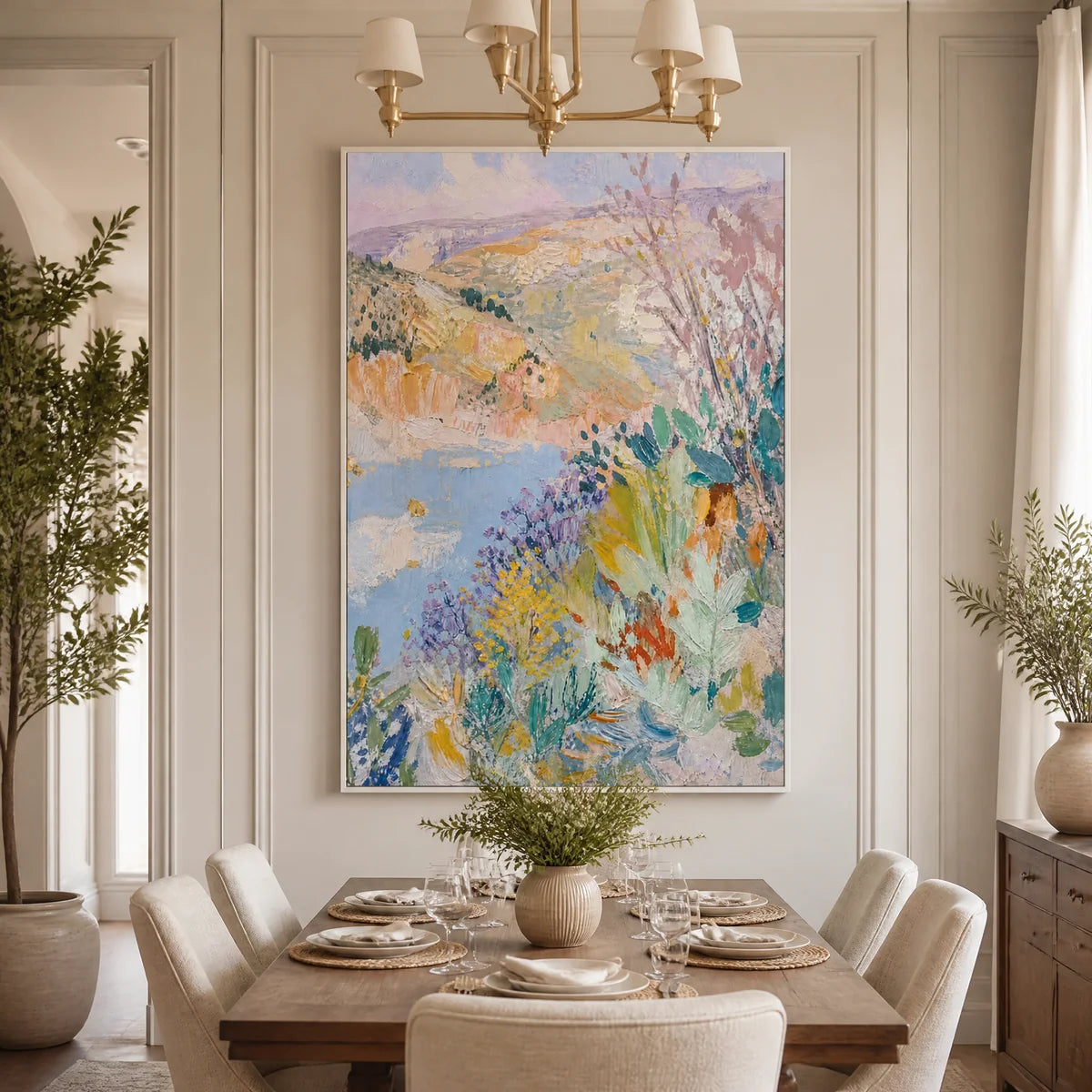 Pastel Garden Light in a refined dining room with white frame