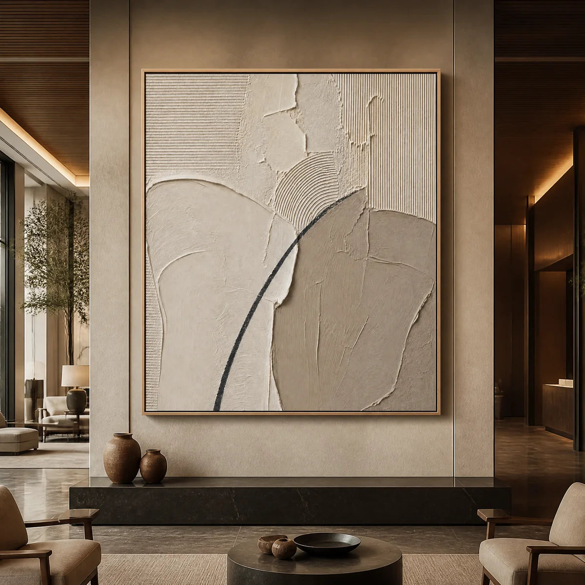 Quiet Contour in a refined hotel interior with wood frame