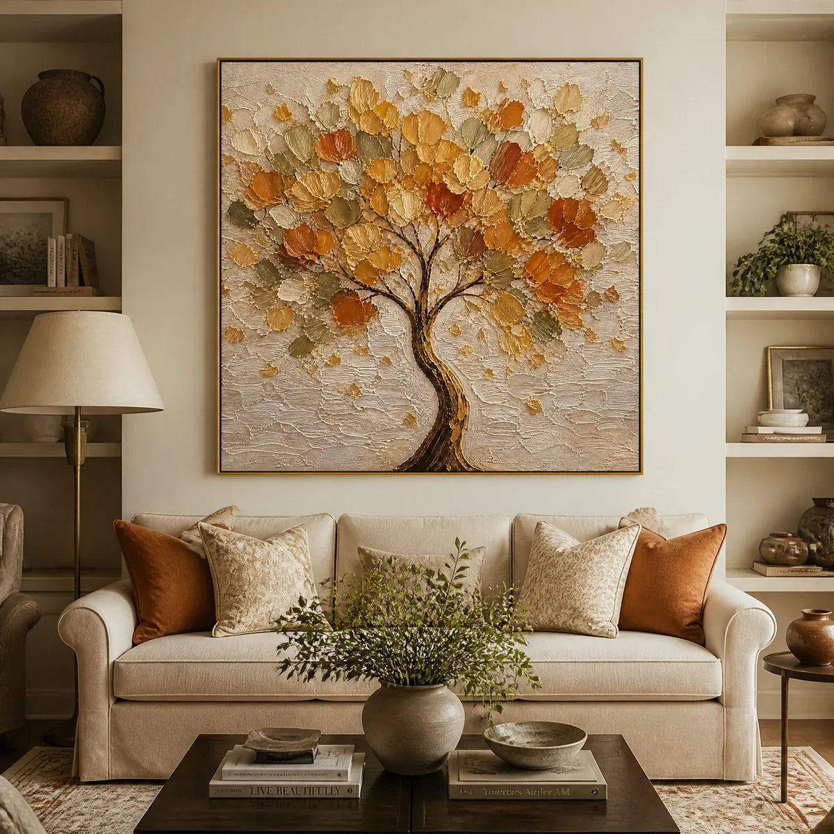 Autumn Crown in a refined living room with gold frame