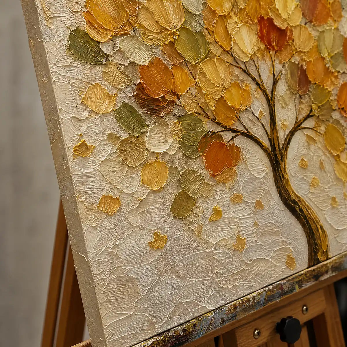 Close-up detail of Autumn Crown showing hand-painted texture and part of the frame