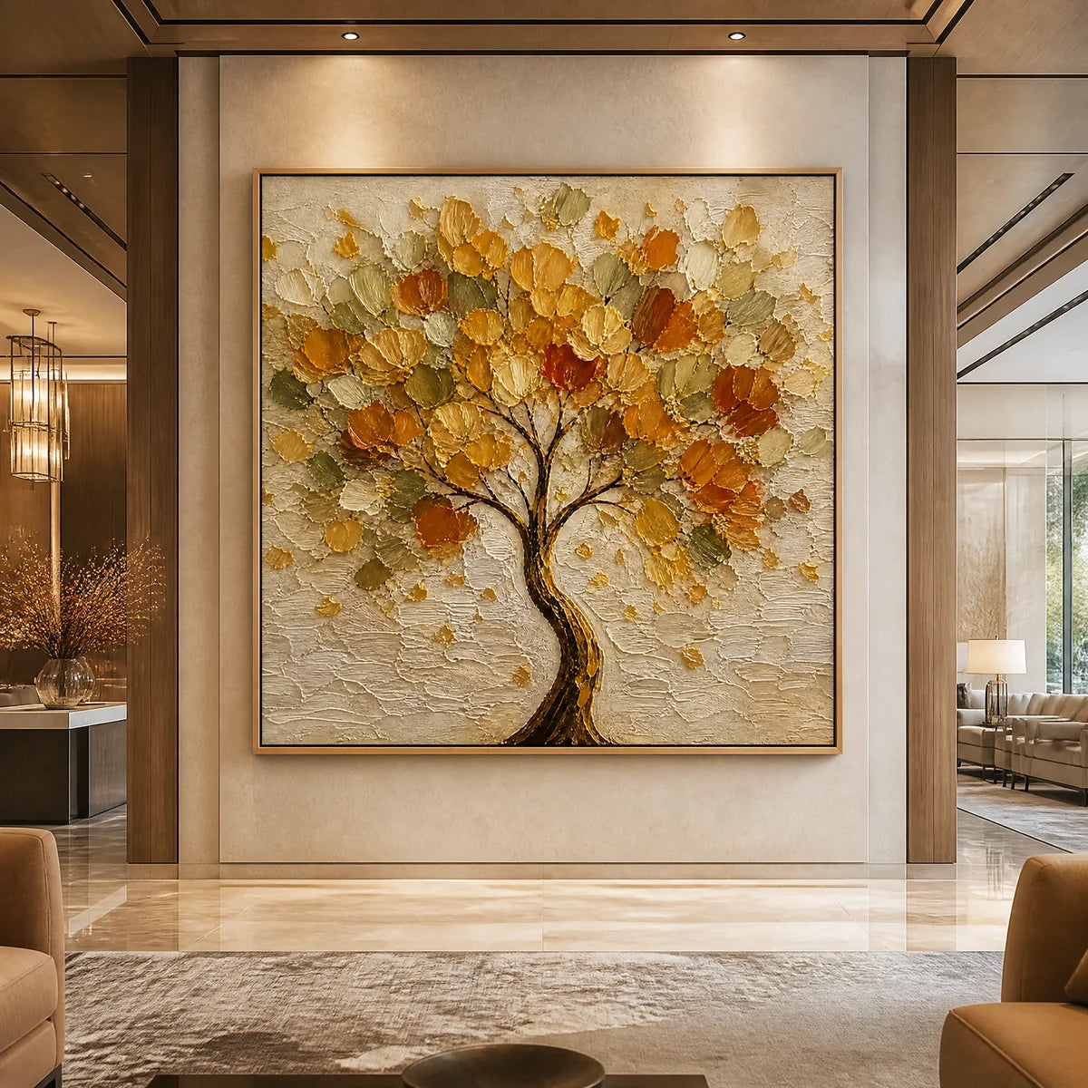 Autumn Crown in a refined hotel interior with wood frame