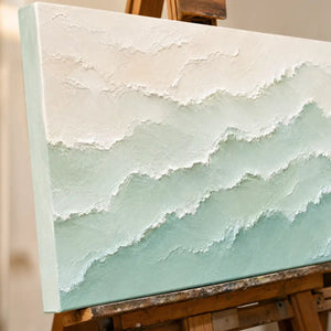 Close-up detail of Mint Mist Ridges showing hand-painted texture and part of the frame