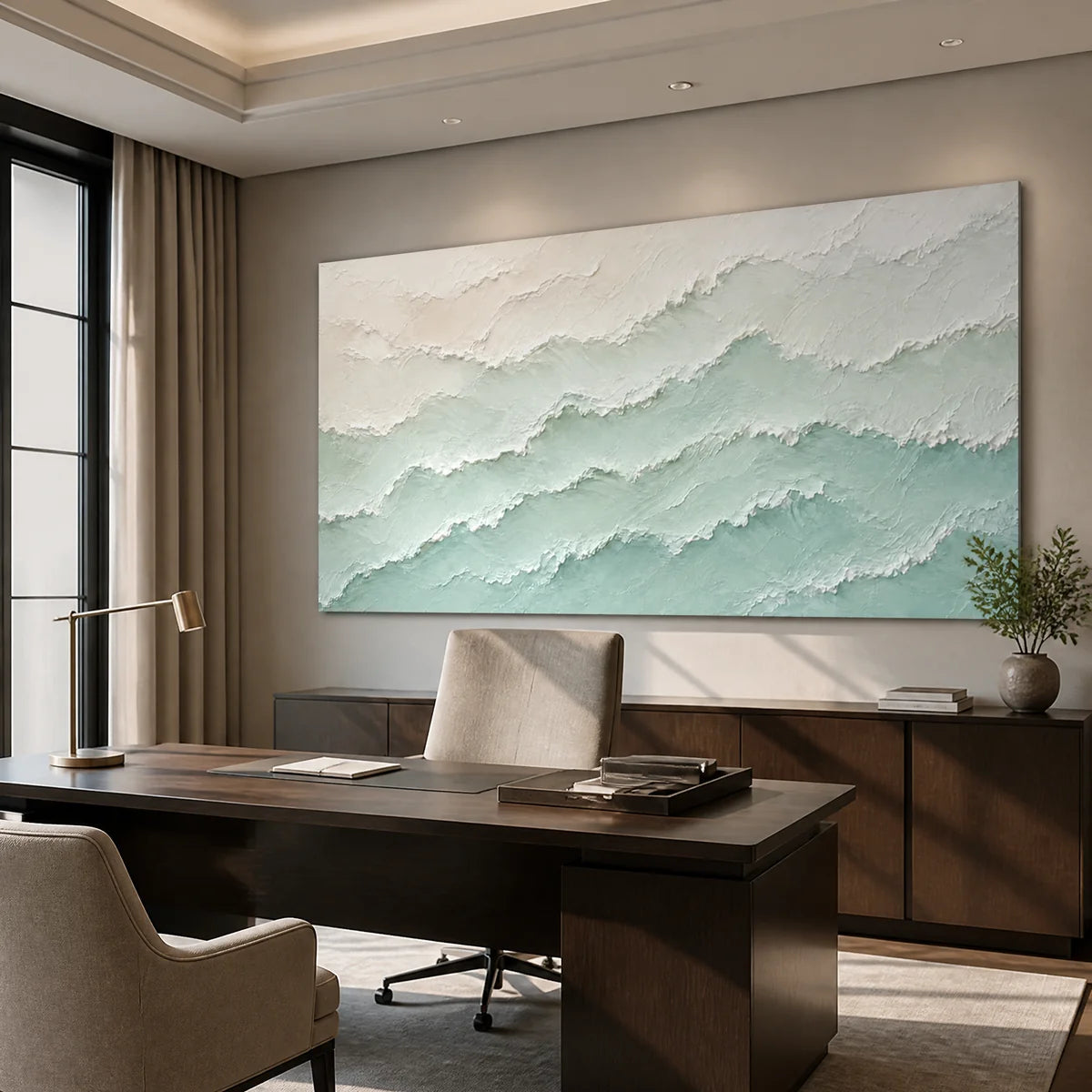 Mint Mist Ridges in a refined office, frameless