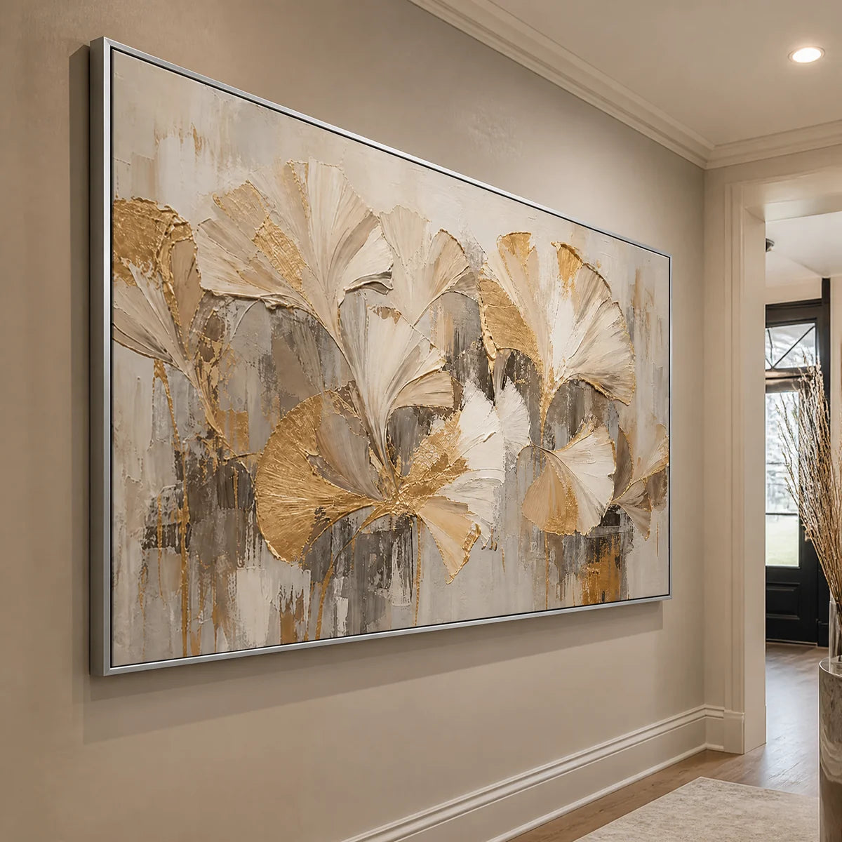 Muted Petal Chorus in a refined entry hall with silver frame