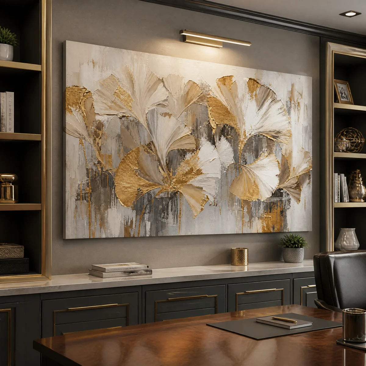 Muted Petal Chorus in a refined office, frameless