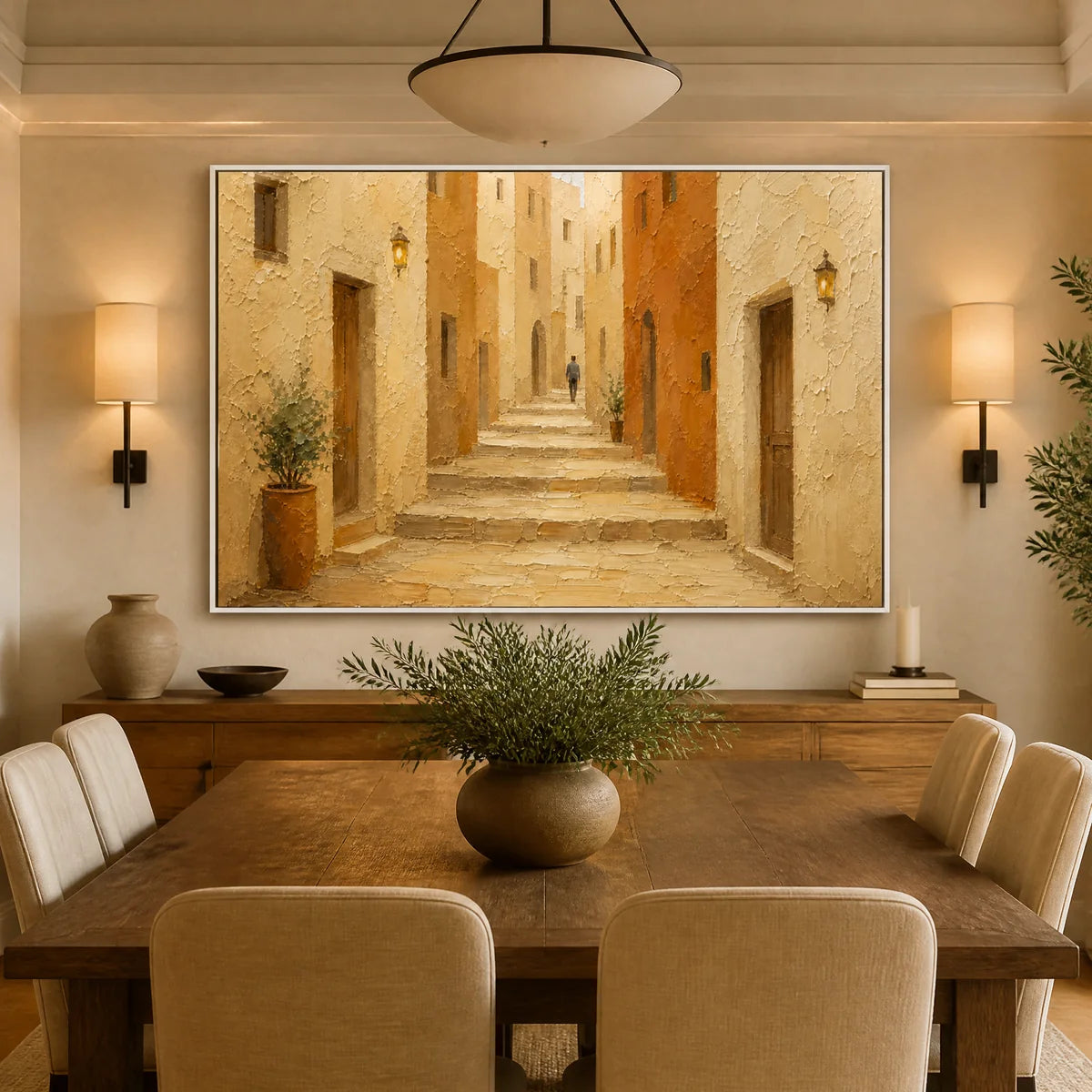 Tuscan Sun Passage in a refined dining room with white frame