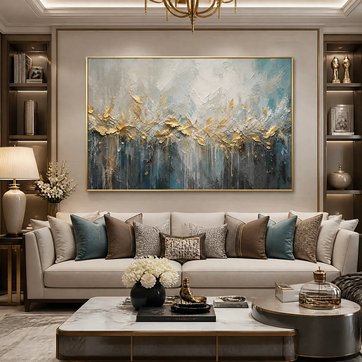 Gilded Reed Horizon in a refined living room with gold frame