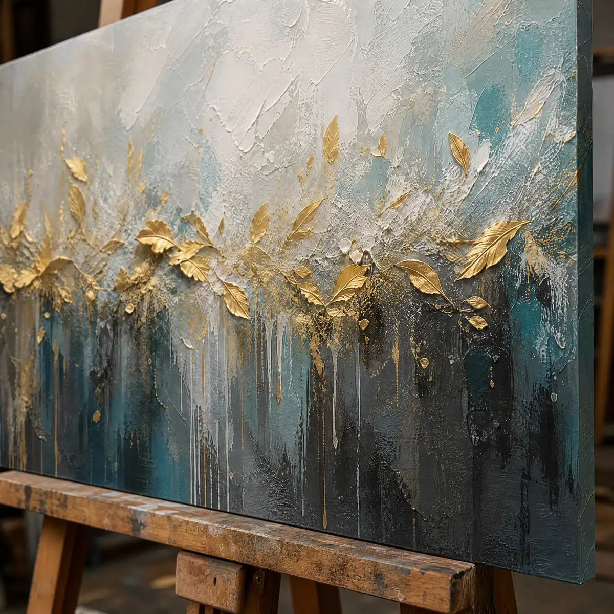 Close-up detail of Gilded Reed Horizon showing hand-painted texture and part of the frame