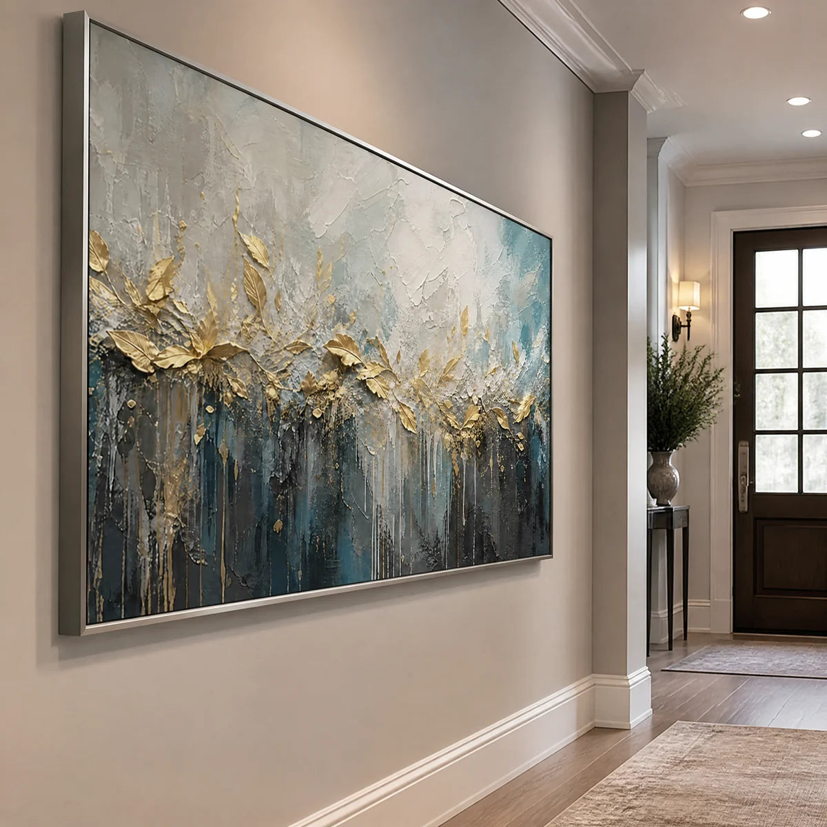 Gilded Reed Horizon in a refined entry hall with silver frame