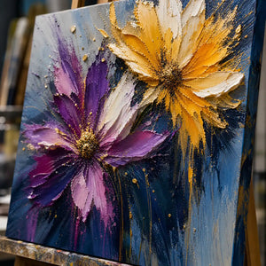 Close-up detail of Nocturne Petals showing hand-painted texture and part of the frame