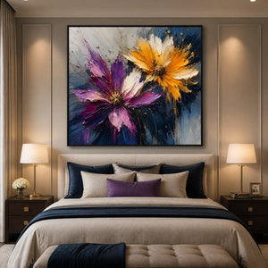 Nocturne Petals in a refined bedroom with black frame
