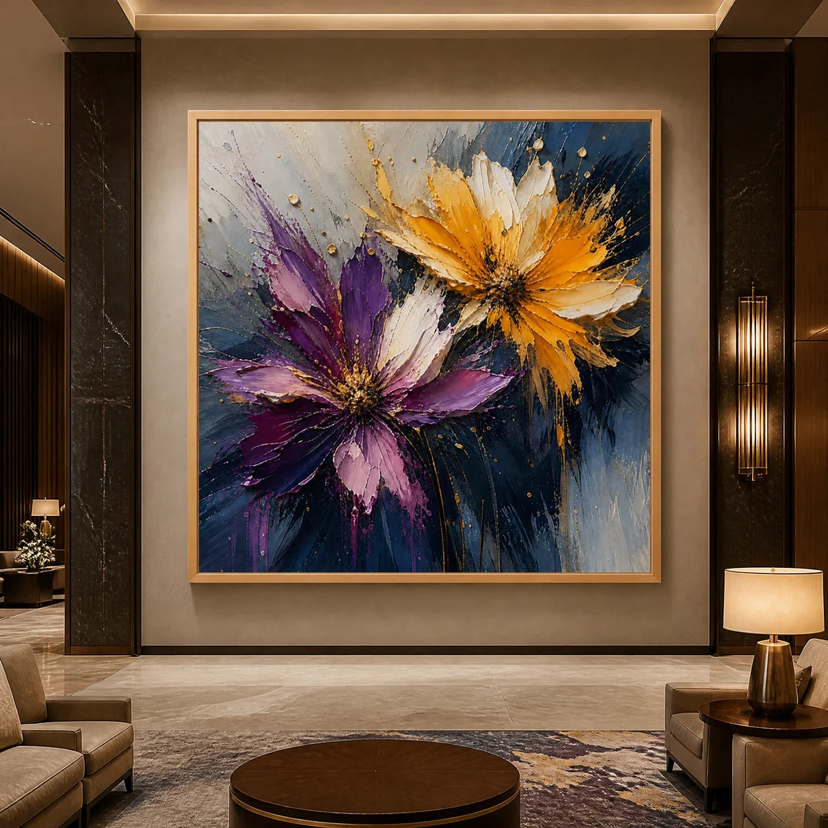Nocturne Petals in a refined hotel interior with wood frame
