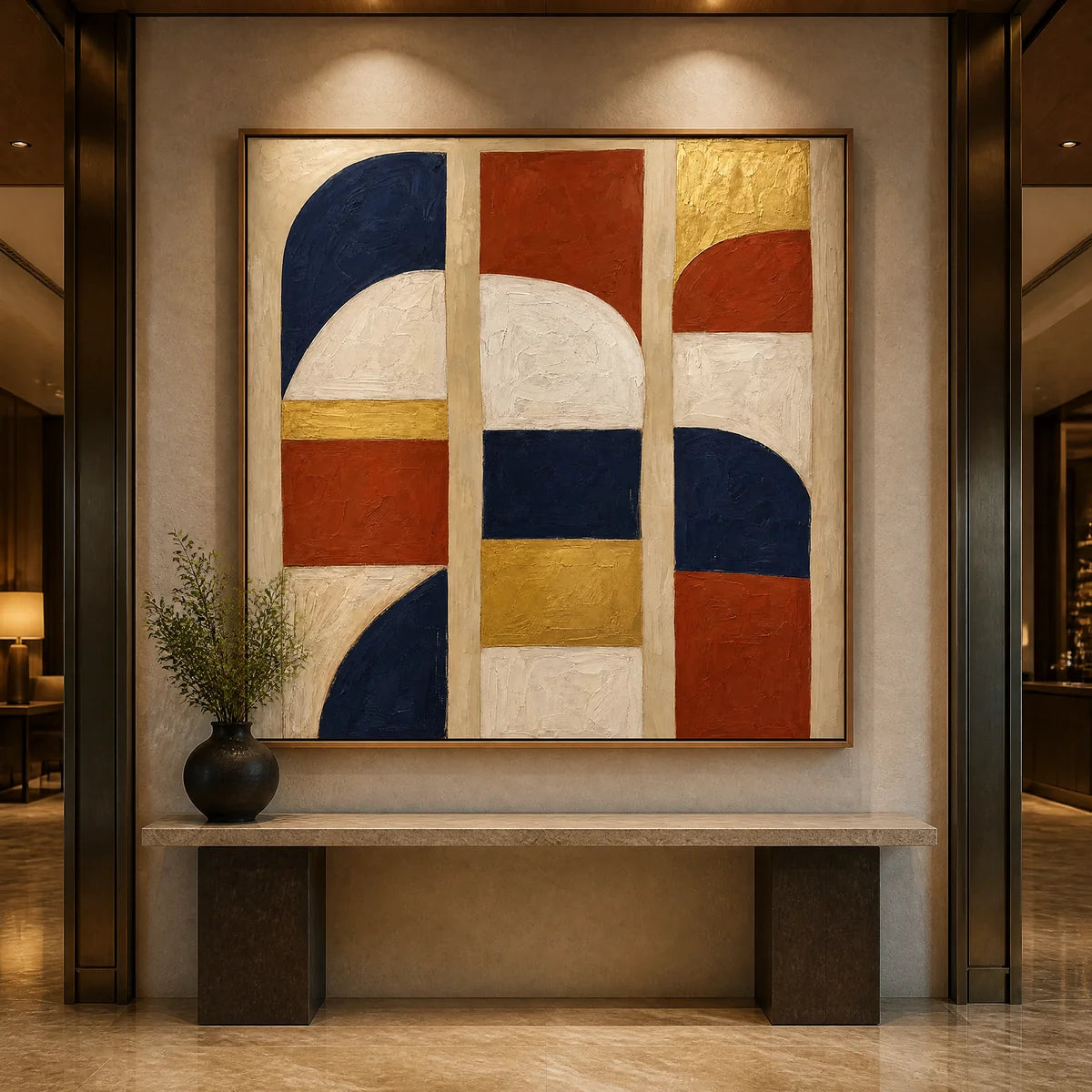 Bauhaus Arches in a refined hotel interior with wood frame