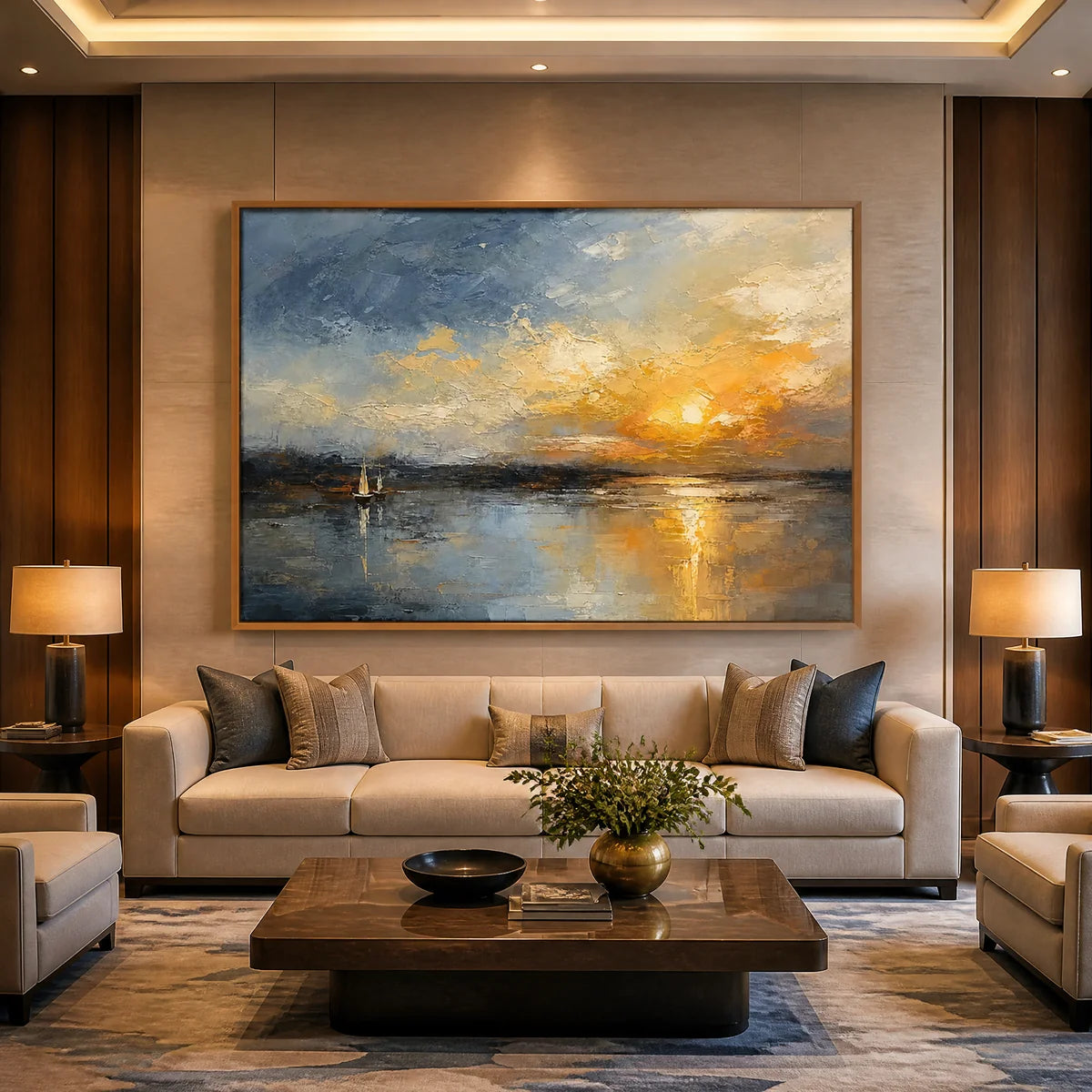 Afterglow Waterline in a refined hotel interior with wood frame