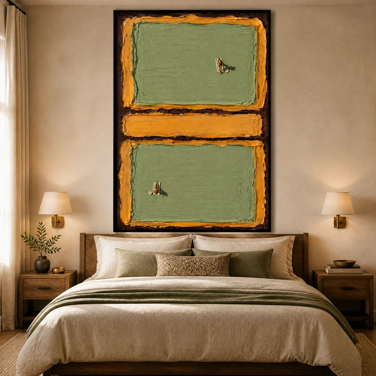 Twin Fairways in a refined bedroom with black frame