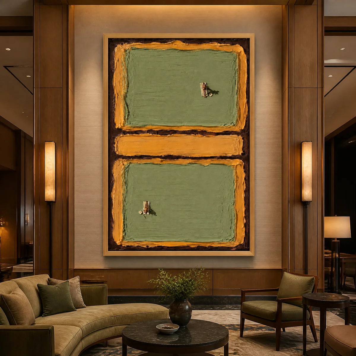 Twin Fairways in a refined hotel interior with wood frame