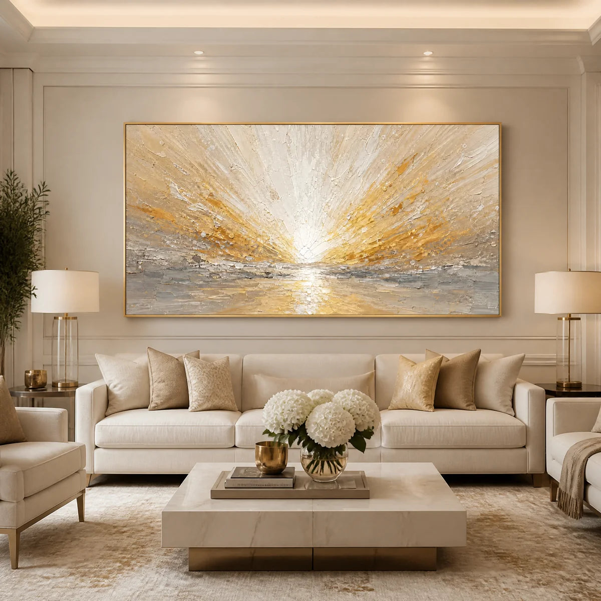 Radiant Horizon in a refined living room with gold frame