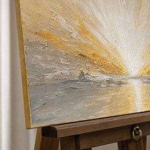 Close-up detail of Radiant Horizon showing hand-painted texture and part of the frame