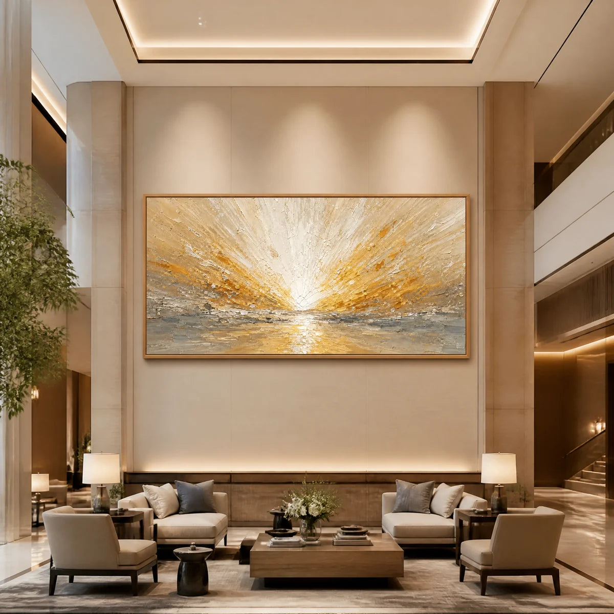 Radiant Horizon in a refined hotel interior with wood frame