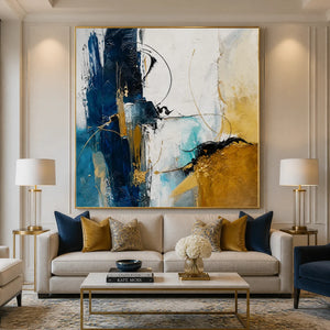 Azure Faultline in a refined living room with gold frame