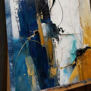 Close-up detail of Azure Faultline showing hand-painted texture and part of the frame