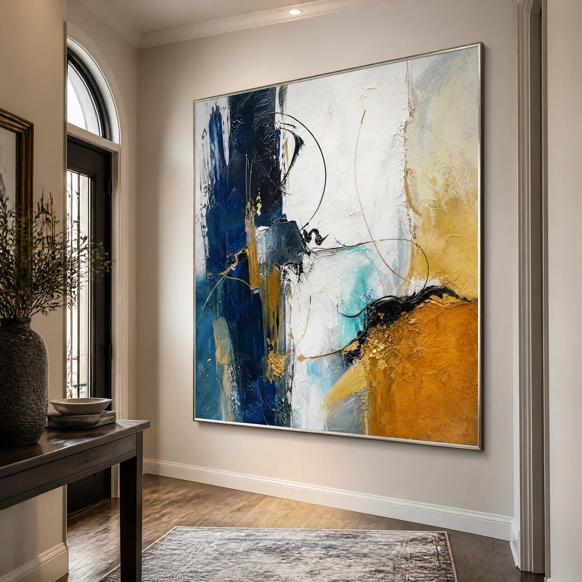 Azure Faultline in a refined entry hall with silver frame