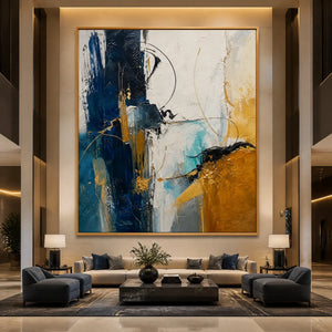 Azure Faultline in a refined hotel interior with wood frame