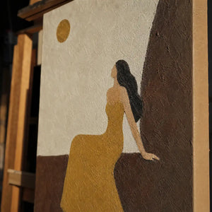 Close-up detail of Golden Silhouette showing hand-painted texture and part of the frame