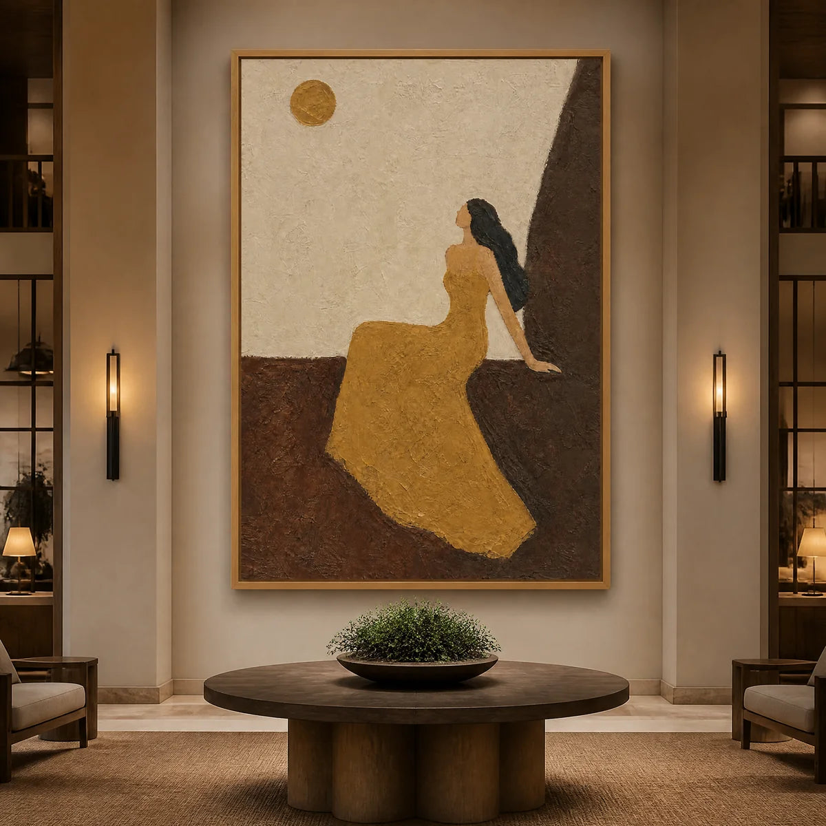 Golden Silhouette in a refined hotel interior with wood frame
