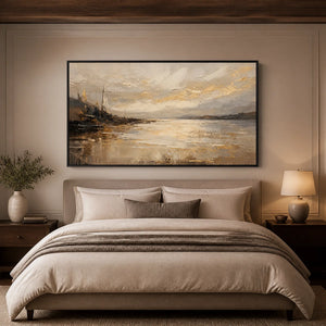 Mist Over Estuary in a refined bedroom with black frame