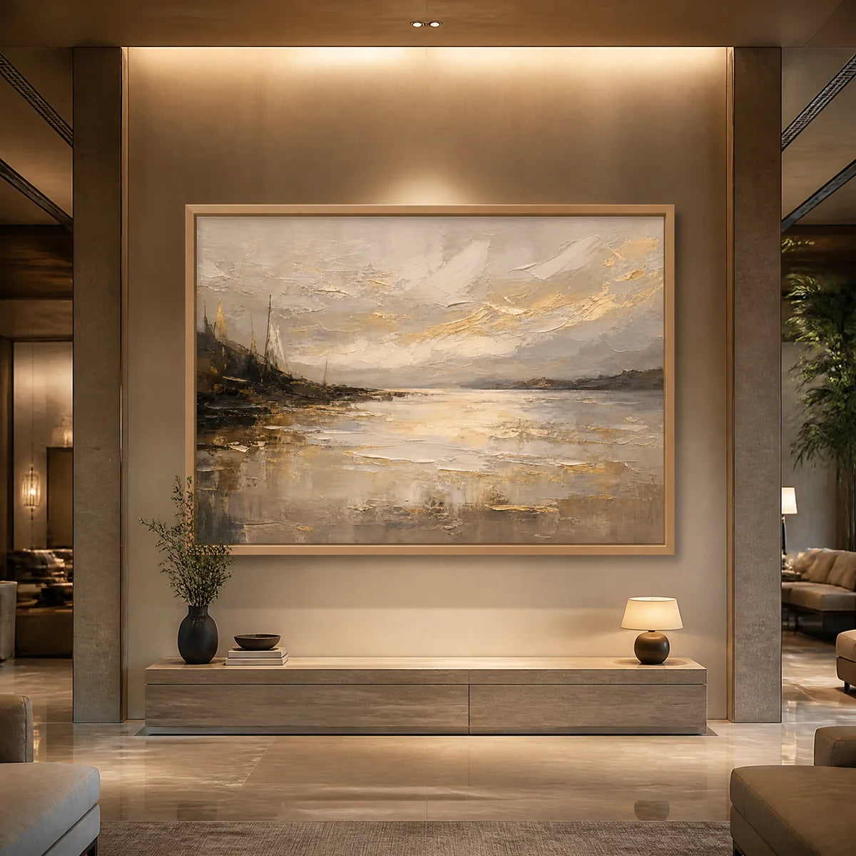 Mist Over Estuary in a refined hotel interior with wood frame