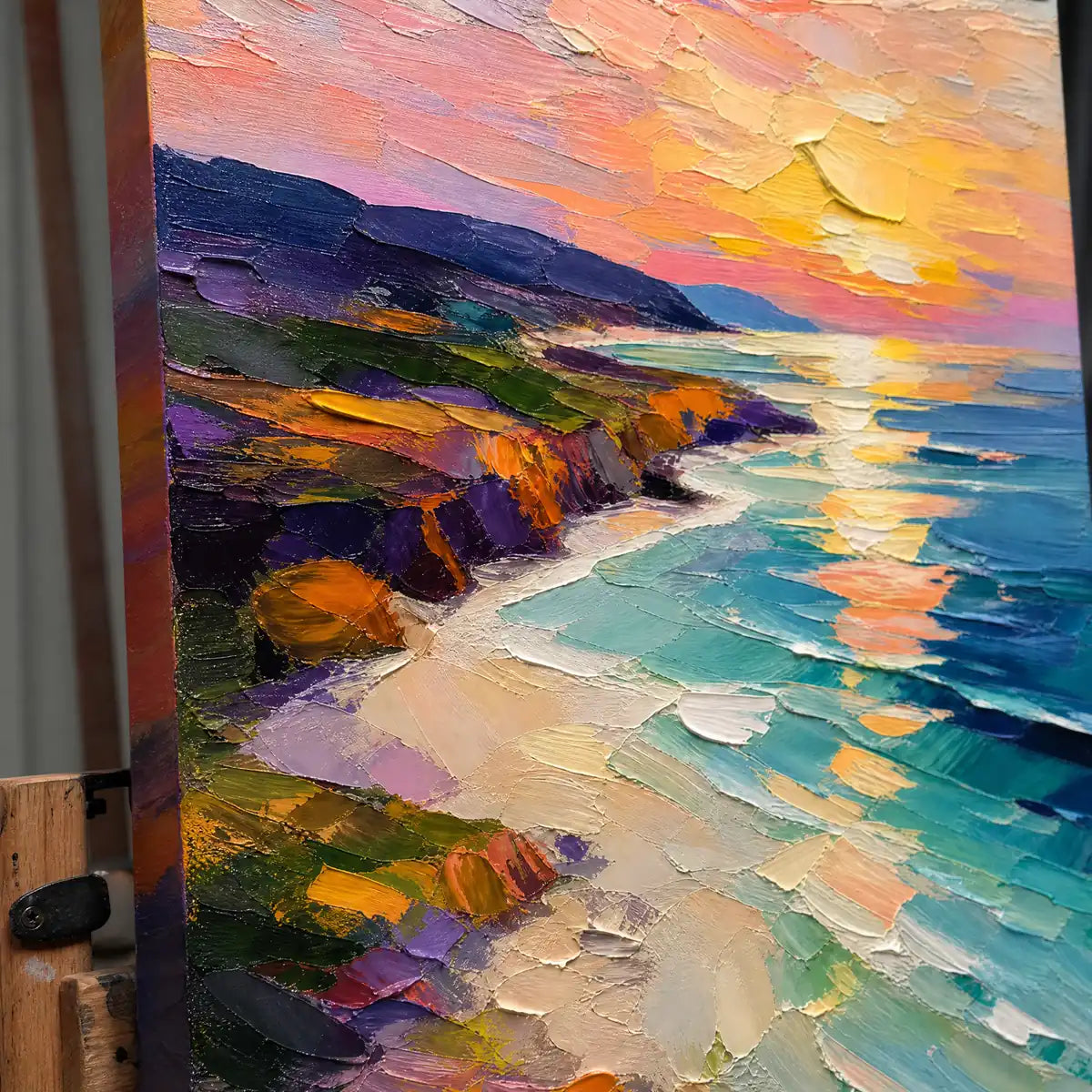 Close-up detail of Prism Cove showing hand-painted texture and part of the frame