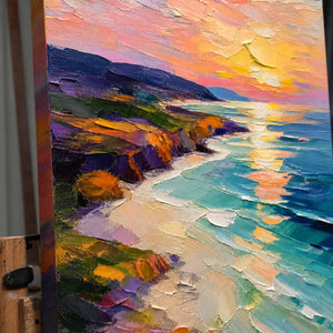 Close-up detail of Prism Cove showing hand-painted texture and part of the frame