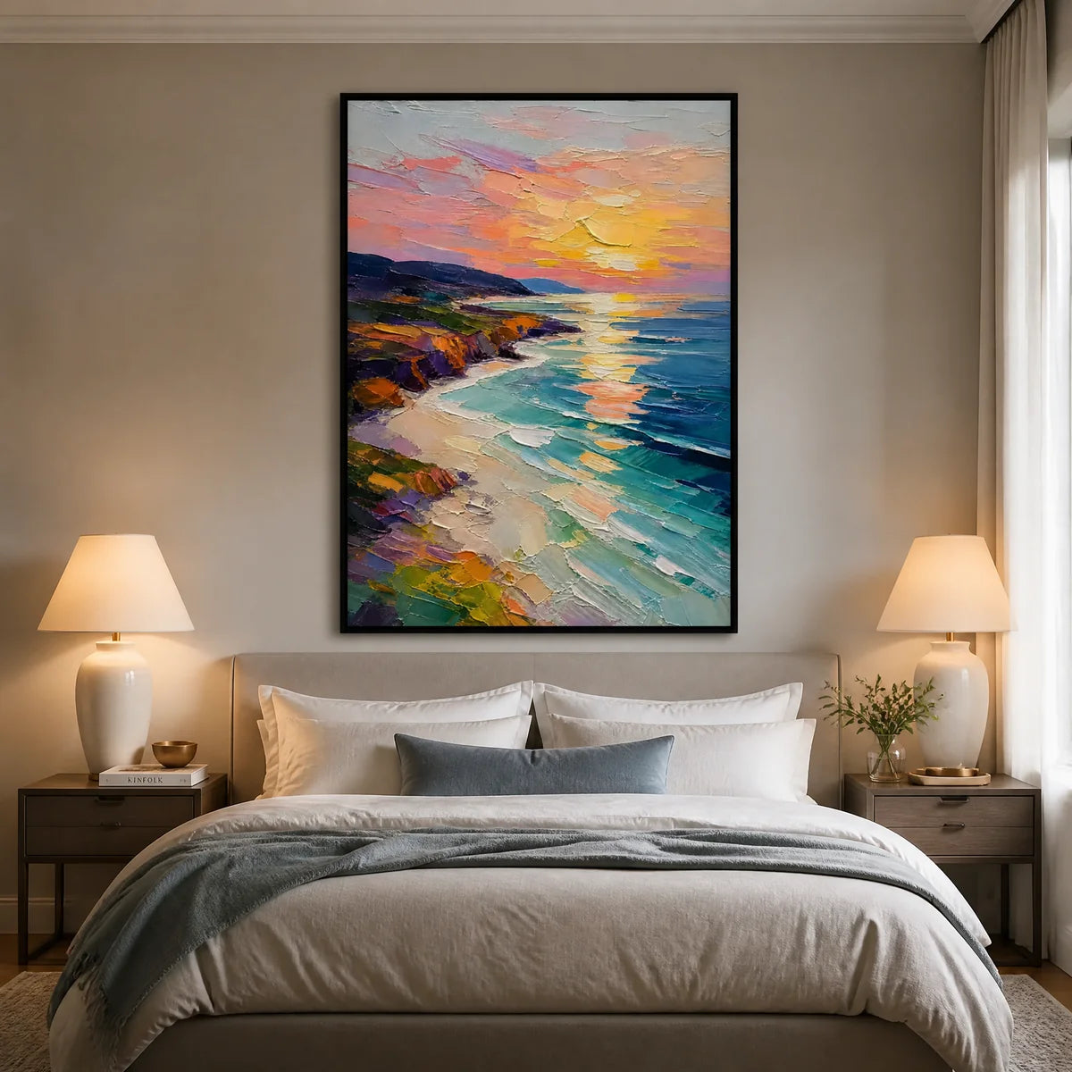 Prism Cove in a refined bedroom with black frame