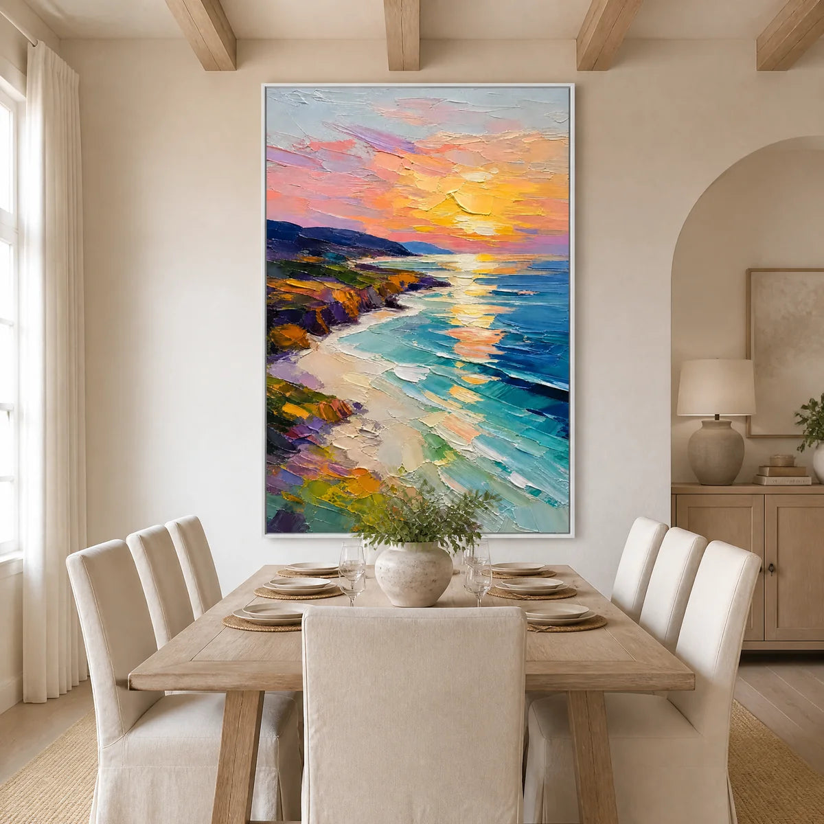 Prism Cove in a refined dining room with white frame