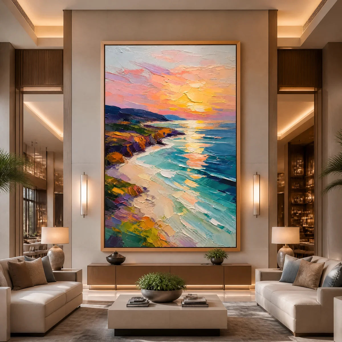 Prism Cove in a refined hotel interior with wood frame