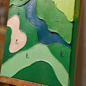 Close-up detail of Emerald Fairways showing hand-painted texture and part of the frame