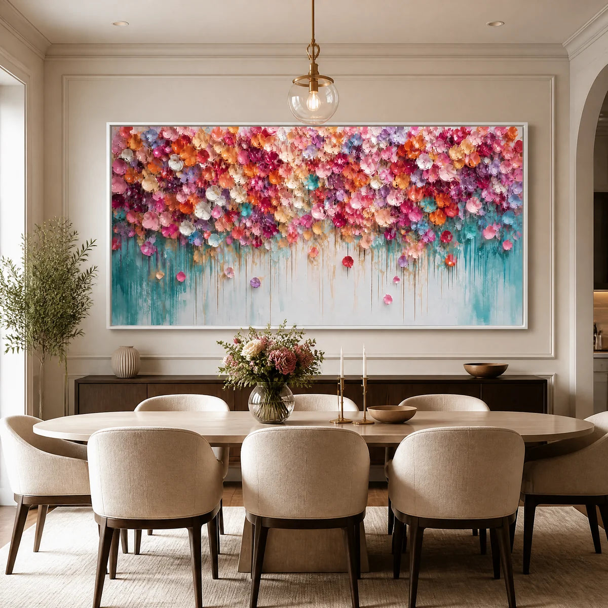 Festival Bloom Cascade in a refined dining room with white frame