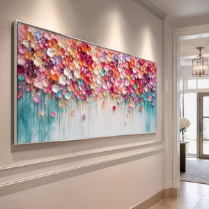 Festival Bloom Cascade in a refined entry hall with silver frame