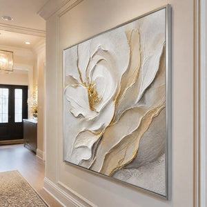 Ivory Magnolia Relief in a refined entry hall with silver frame
